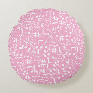 White Dancing Musical Notes Musicians Music Lovers Round Cushion