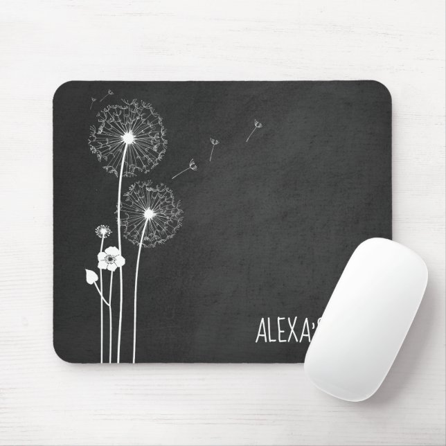 White Dandelion Bouquet on Blackboard Mouse Pad (With Mouse)