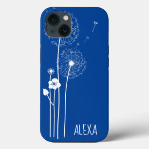 White Dandelion Bouquet on Blue iPhone 13 Case
