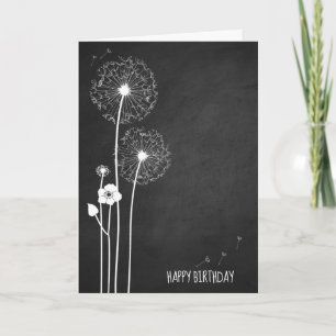 White dandelion bouquet on chalkboard birthday card