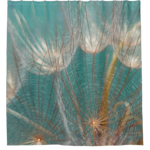 White dandelion in close up photography shower curtain