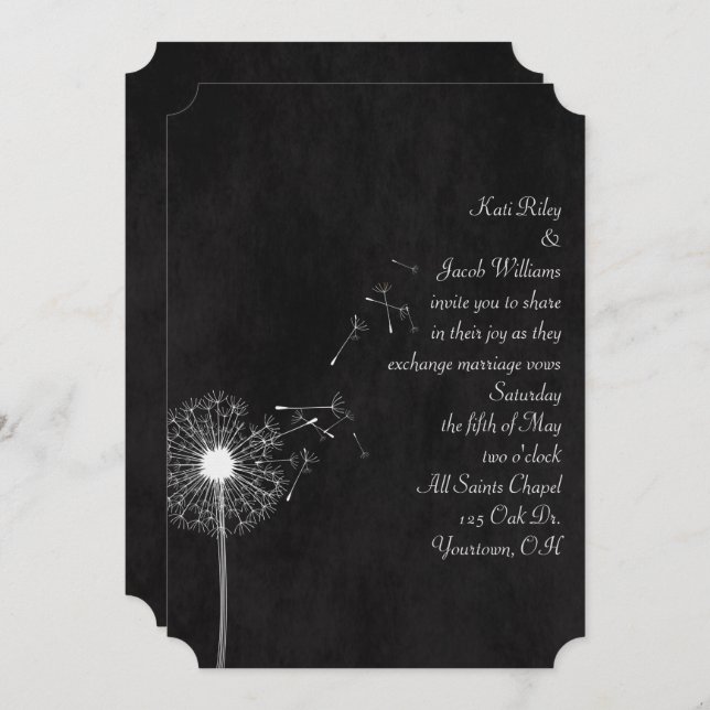 White Dandelion on Black Invitation (Front/Back)