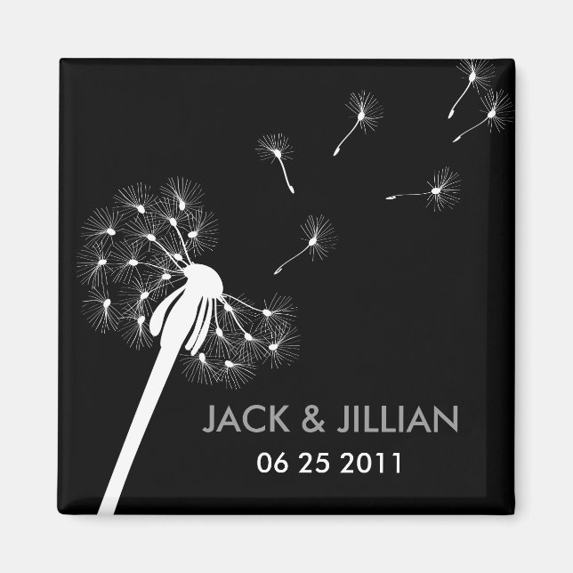 White Dandelion Wedding Favour Magnet (Front)
