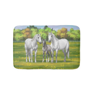 White Dapple Grey Quarter Horses In Summer Bath Mat
