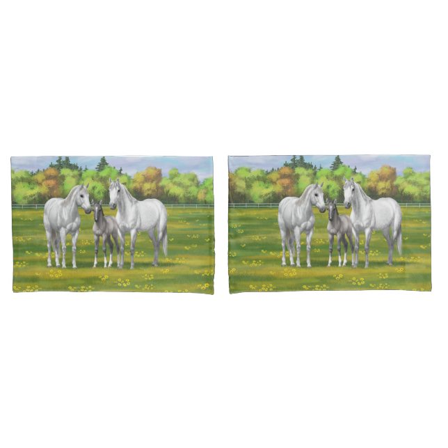 White Dapple Grey Quarter Horses In Summer Pillowcase (Front-Set)