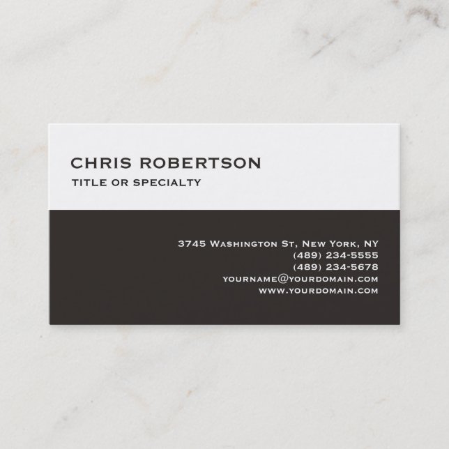 White Dark Beige Modern Simple Plain Business Card (Front)
