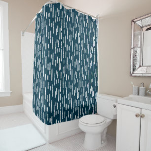 White/Dark Blue Green Inky Rounded Lines Pattern Shower Curtain