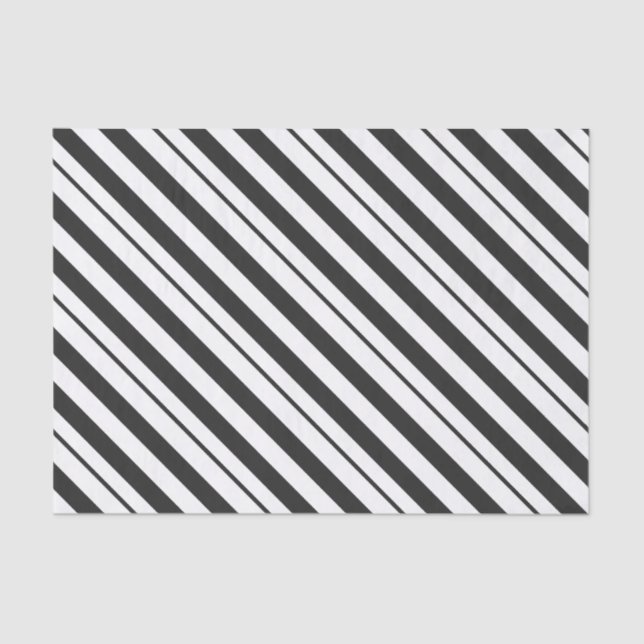 White & Dark Grey Candy Cane Diagonal Stripes Tissue Paper (Front)