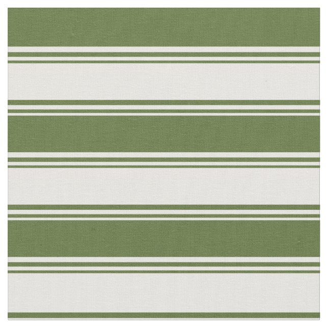 White & Dark Olive Green Coloured Stripes Fabric (Close Up)