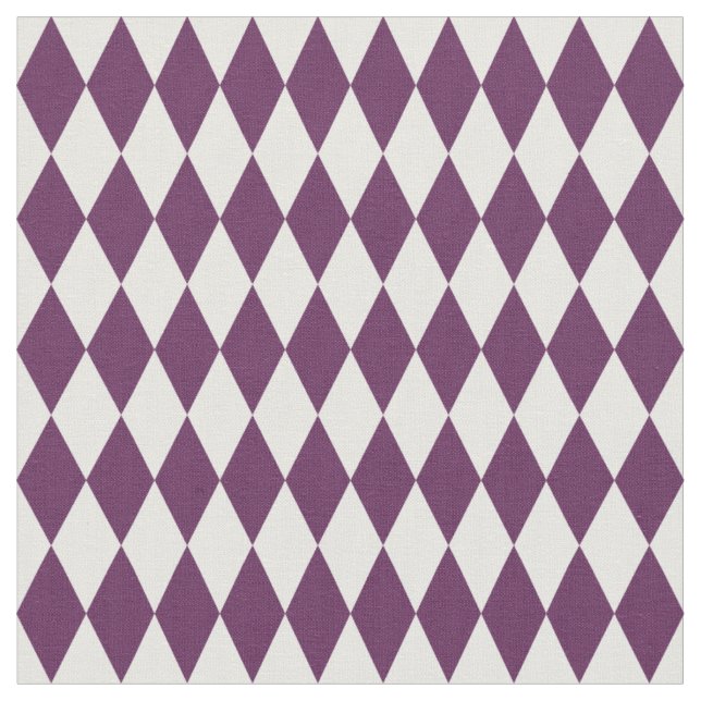 White & Dark Purple Harlequin Diamonds Fabric (Close Up)