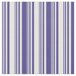 White & Dark Slate Blue Coloured Stripes Fabric