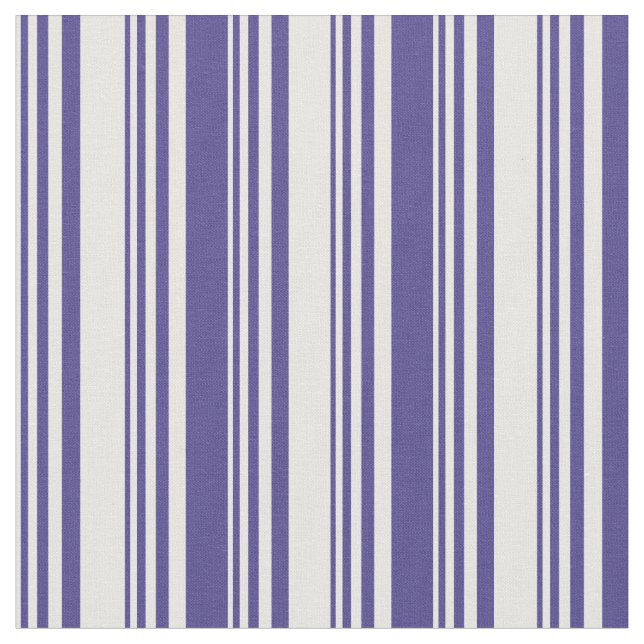 White & Dark Slate Blue Coloured Stripes Fabric (Close Up)