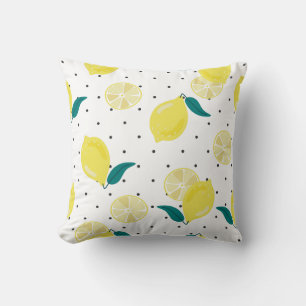 White Decorative Throw Pillow with Yellow Lemons