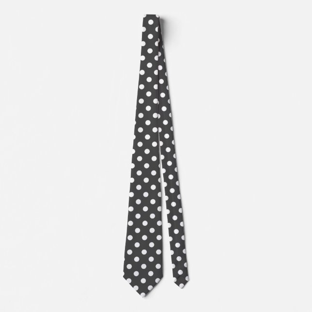 White Deep Grey Polka Dots Pattern Tie (Front)