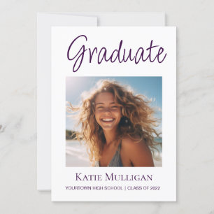 White Deep Purple Graduation Announcement Photo 