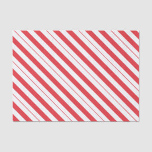White & Deep Red Candy Cane Diagonal Stripes Tissue Paper