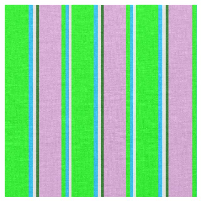 White, Deep Sky Blue, Lime, Plum & Dark Green Fabric (Close Up)