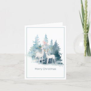 White Deer and Pine Trees Christmas Holiday Card