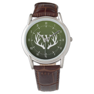 White Deer Antlers Monogram Green Men's Watch
