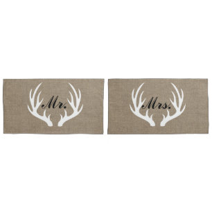 White Deer Antlers Mr. and Mrs. Pillow Cases