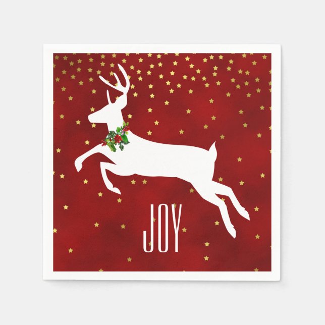 White Deer Christmas Paper Napkins (Front)