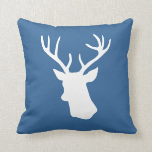 White Deer Head Silhouette - Dark blue Cushion