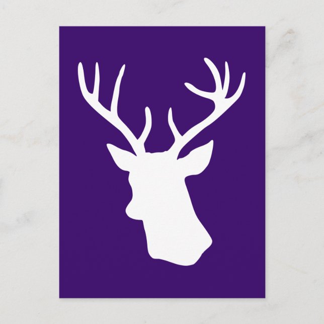 White Deer Head Silhouette - Dark Purple Postcard (Front)