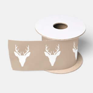 White Deer Head Silhouette On Beige Satin Ribbon