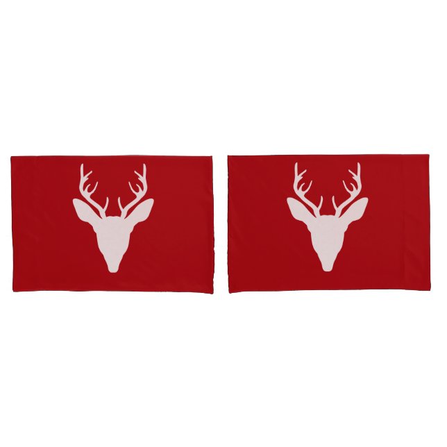 White Deer Head Silhouette On Red Pillowcase (Front-Set)