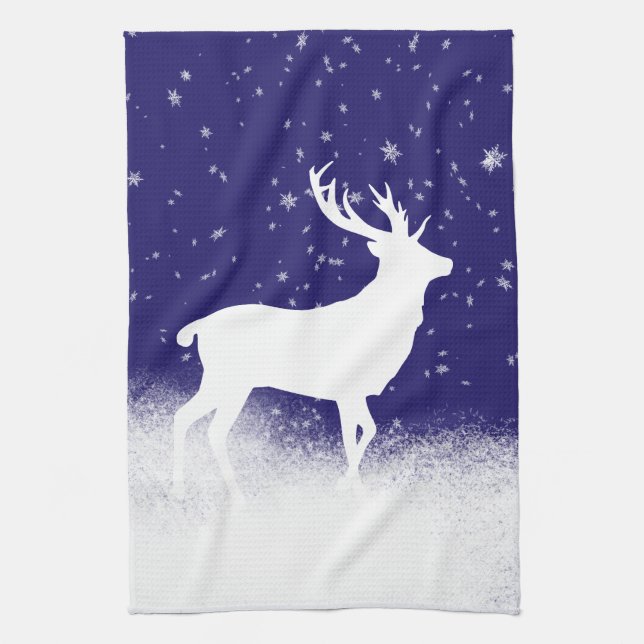 White Deer in the Snow Tea Towel (Vertical)
