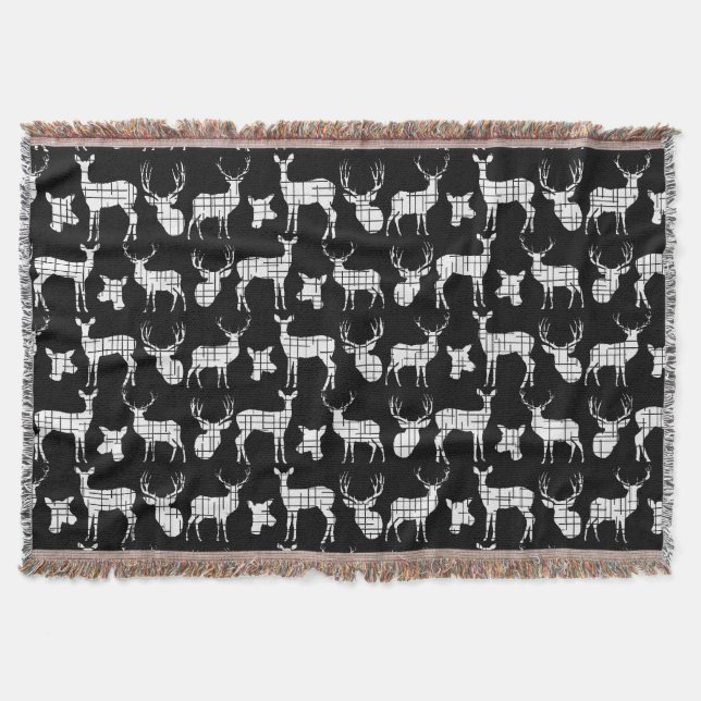 White Deer on Black Throw Blanket (Front)