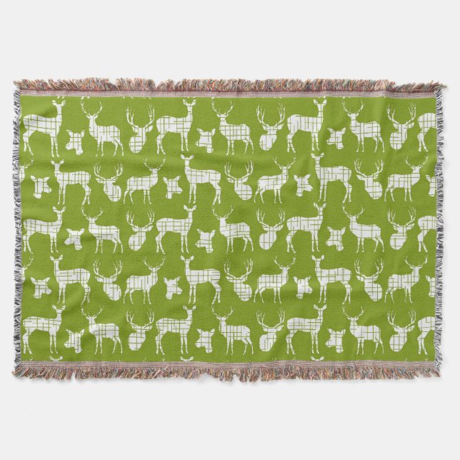 White Deer on Green Throw Blanket (Front)
