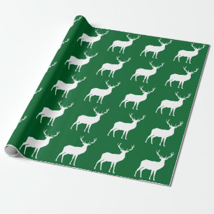 White Deer on Green Wrapping Paper