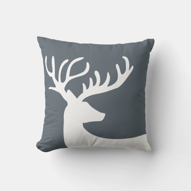 White Deer on Grey Cushion (Front)
