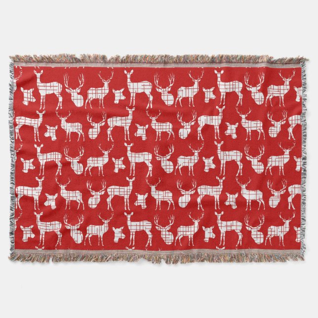 White Deer on Red Throw Blanket (Front)