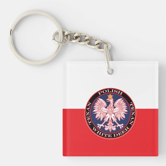 White Deer Round Polish Texan Key Ring (Front)