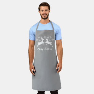 White Deer Shapes On Grey With Snowflakes & Text Apron