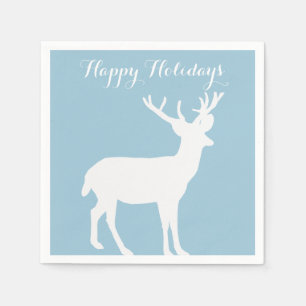 White Deer Silhouette Holiday Paper Napkins