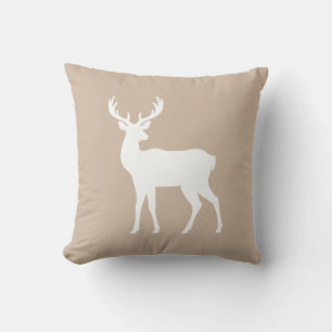 White Deer Silhouette On Beige Elegant Christmas Cushion