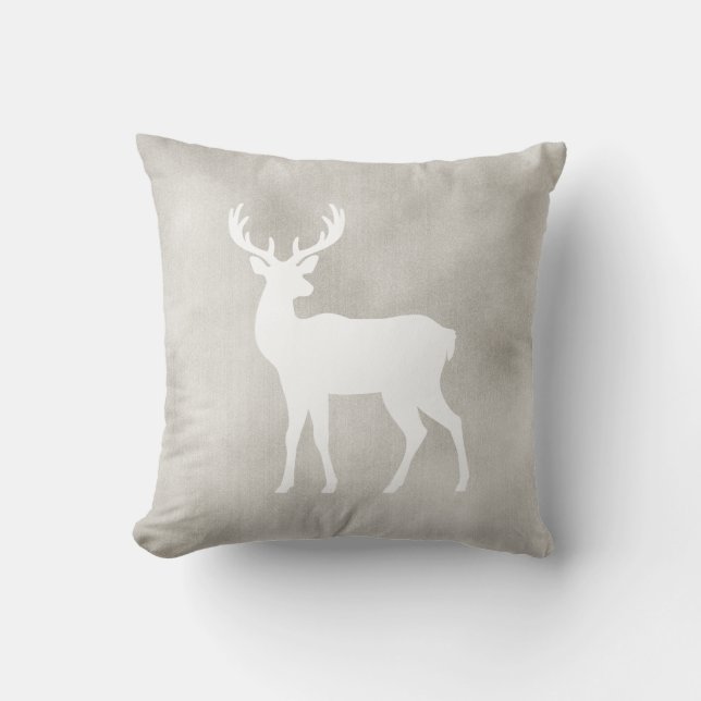 White Deer Silhouette On Faux Velvet Texture Cushion (Front)