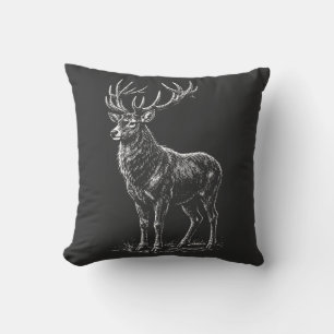 White Deer Silhouette with Antlers Cushion