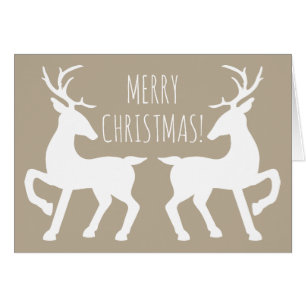White Deers On Beige Personalizable Christmas