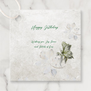White Delicate botanical birthday party favour ta Tags