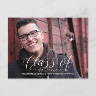 White Delicate Class of 2017 Photo Graduation Announcement Postcard
