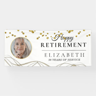 White Delicate Custom Photo Retirement Party Banner