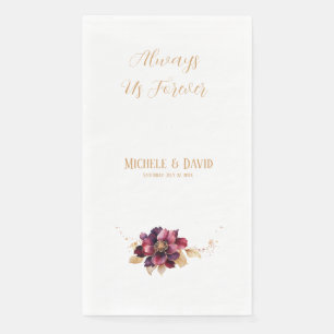 White Delicate Elegant Golden Burgundy Watercolor Napkin