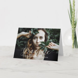 White Delicate Script Photo Graduation Thank You Card