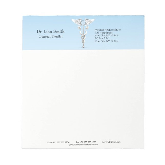 White Dental Mirror Caduceus Toothbrush Medical Notepad (Front)