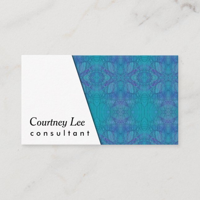 White Diagonal & Kaleidoscopic Blue, Green, Purple Business Card (Front)
