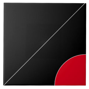 White Diagonal Line On Black, Red Ceramic Tile